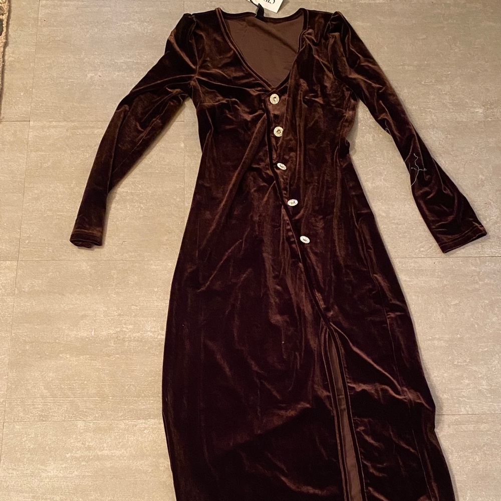 Elegant Velvet Brown Dress